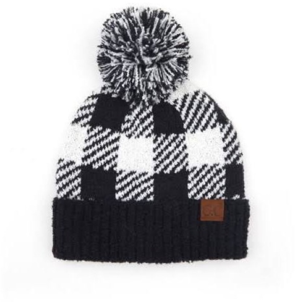 C.C Pom Beanie Buffalo Plaid Hat